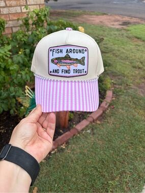 Fish Around Pink & Cream Trout Patch Baseball Cap